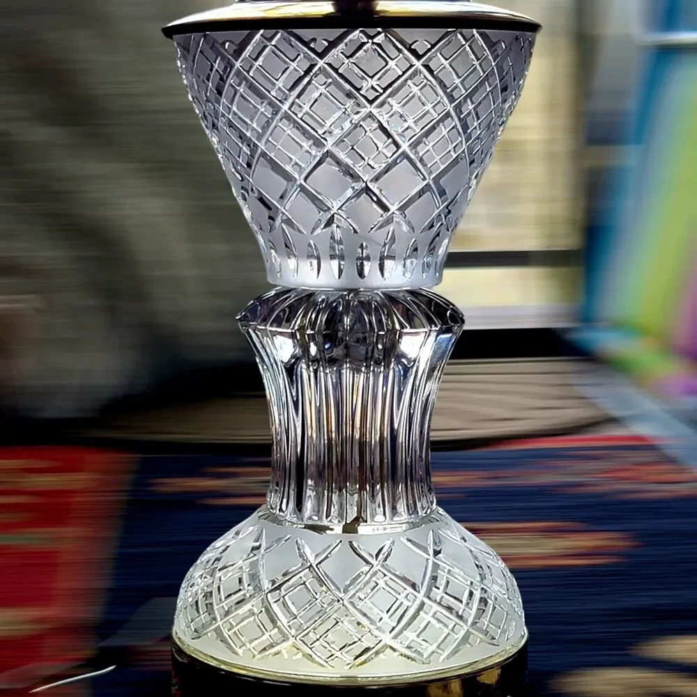 Cut Crystal Art Deco 3 Way Trumpet Style Table Lamps Gold Plated Vintage 26 Inch